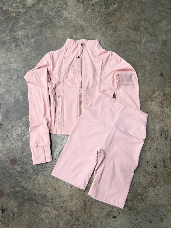 lululemon athletica Jackets & Blazers - Lululemon Pink Cropped Nulu Jacket and Shorts Set